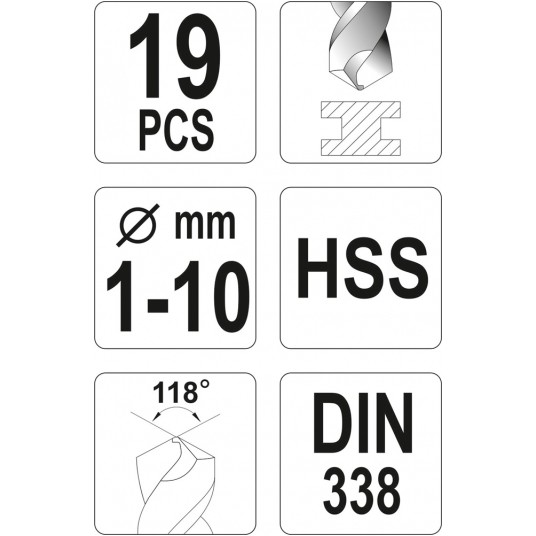 ZESTAW WIERTEŁ DO METAL.HSS 19SZT 1-10MM -zdjęcie numer 2