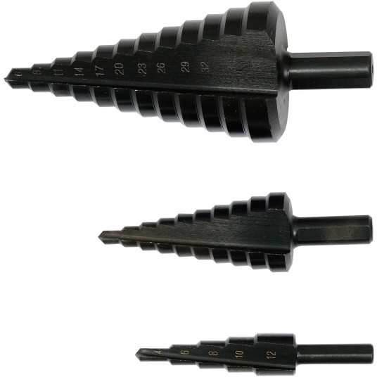 ZESTAW WIERTEŁ STOPNIOWYCH, 3 SZT. -zdjęcie numer 1