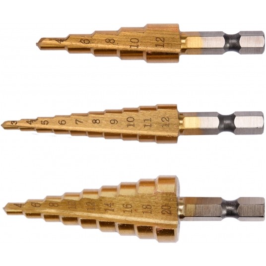 ZESTAW WIERTEŁ STOPNIOWYCH 3SZT. -zdjęcie numer 2