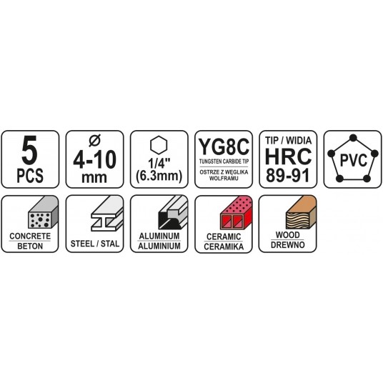 ZESTAW WIERTEŁ UNIWERSA 5SZT. 4-10MM HEX -zdjęcie numer 4