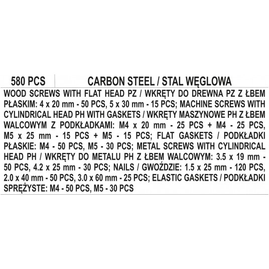 ZESTAW WKRĘTY, GWOŹDZIE, 580SZT. -zdjęcie numer 3