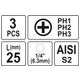 BITY 1/4"X25 MM PH1, PH2, PH3 3 SZT -zdjęcie numer 3