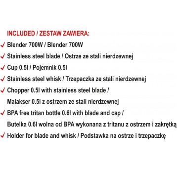 BLENDER RĘCZNY WIELOFUNKCYJNY 4W1 700W