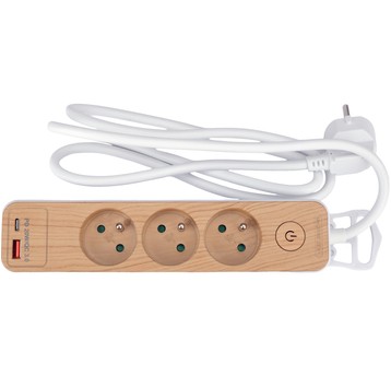 PRZEDŁUŻACZ Z USB DREWNO 3G Z/U 1,4M