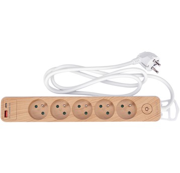 PRZEDŁUŻACZ Z USB DREWNO 5G Z/U 1,4M