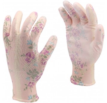 RĘKAWICE OGROD. KWIATKI - BEŻOWE 8"