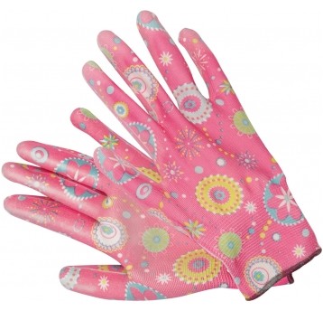 RĘKAWICE OGROD. KWIATKI - CIEMNY RÓŻ 10"