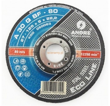 ŚCIERNICA 27 - 125 X 6,0 X 22,23 A30QBF - 80 METAL