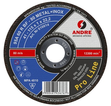 ŚCIERNICA 42-115x0,8x22,2 95A80RBF-80 METAL/INOX