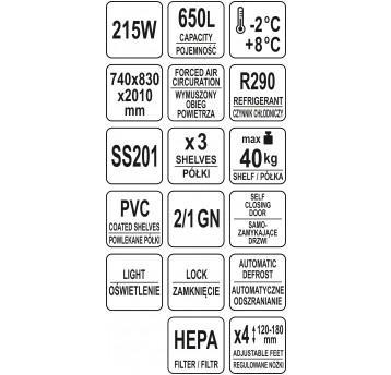 SZAFA CHŁODNICZA 650L 740x830x2010