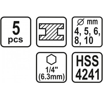 WIERTŁA DO MET. 5SZT HSS 4-10MM HEX 1/4"