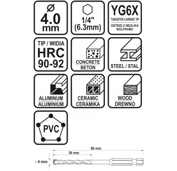 WIERTŁO UNIWERSALNE 4MM HEX