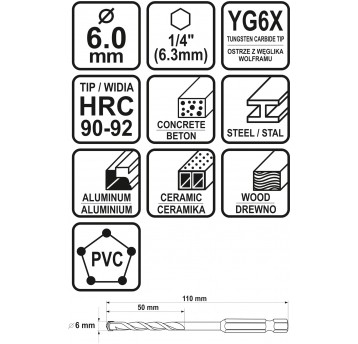 WIERTŁO UNIWERSALNE 6MM HEX