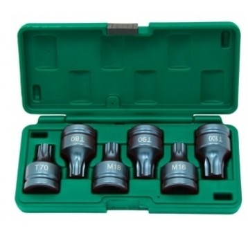 Zestaw bitów udarowych TORX i SPLINE z nasadką 3/4
