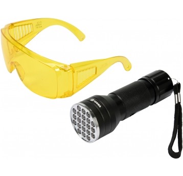 ZESTAW LATARKA UV 21 LED I OKULARY